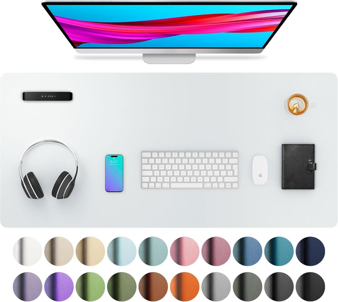 Aothia Leather Desk Pad Protector, Mouse Pad, Office Desk Mat, Non-Slip PU Leather Desk Blotter, Laptop Desk Pad, Waterproof Desk Writing Pad for Office and Home (Barely Grey, 36" x 17")