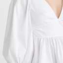 SUNNOW Women's Elegant Blouse Shirt with Plunging Double V-Neckline & Back Ties Puff Long Sleeves with Button Cuffs (White, L)