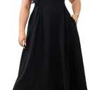 RWJ Women's Plus Size Dresses with Pockets V-Neck Sleeveless Maxi Dress for Wedding Guest Dress Formal Cocktail (XX-Large Plus, Black)