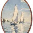Jinhaichen Vintage Sailboat Painting Print Oval Wall Art Framed, Antique Lake House Seascape Oval Wall Decor, Nautical Hanging Canvas Prints for Bedroom Living Room Decoration, 8.6x11.4 Inch