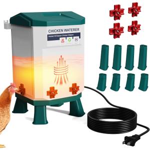 Heated Chicken Waterer 3.2 Gallon, Chicken Water Heater for Winter, Freeze Proof Chicken Waterer, 4 Nipples for Clean WaterDetachable Legs, Adjustable Height for Chickens, Pigeons, Beaked Poultry