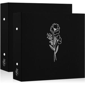 Lanpn Scrapbook Photo Album 12x12 2 Packs, Linen Cover Archival Acid Free Top Load 3 Ring Binder Folder Photo Book 12 x 12 with 30 Plastic Sleeves 60 Pages Black