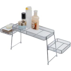 MyGift Chrome Plated Metal Over The Sink Organizer Shelf Rack, 3 Tiered Bathroom or Kitchen Sink Storage Display Caddy (Silver)