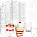 200 Pcs Dessert Cups with Spoons - 5 OZ Mini Clear Plastic Dessert Parfait Cups - Square Shooter Cup Round Goblet for Party Appetizer Fruit Pudding Ice Cream Cake