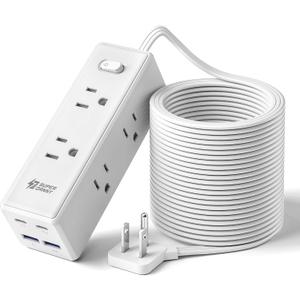 20 Ft Extension Cord with Multiple Outlets, Long Extension with 6 Outlets 4 USB Ports(2 USB C), Flat Plug Surge Protector Power Strip for Home, Office Supplies, Dorm Essentials