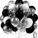 60pcs Black and Silver Balloons 12inch, Black and White Balloons with Metallic Silver Confetti Balloons for Baby Shower Wedding Birthday Graduation Party Decorations