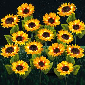 8 Pcs Solar Sunflower Lights with 16 Sunflower Solar Flowers Lights Outdoor Decor LED Garden Stake Lights Outdoor Garden Waterproof for Patio Lawn Garden Yard Pathway Decoration