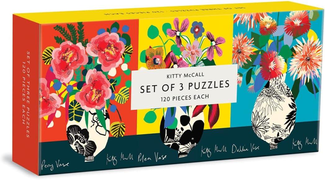 Galison Kitty McCall Puzzle Set, Includes 3 Coordinating 120Piece Puzzles, 5.5” x 8” Each – Art Puzzle with Illustrations with Vibrant Colors, Thick Sturdy Pieces, Challenging Family Activity