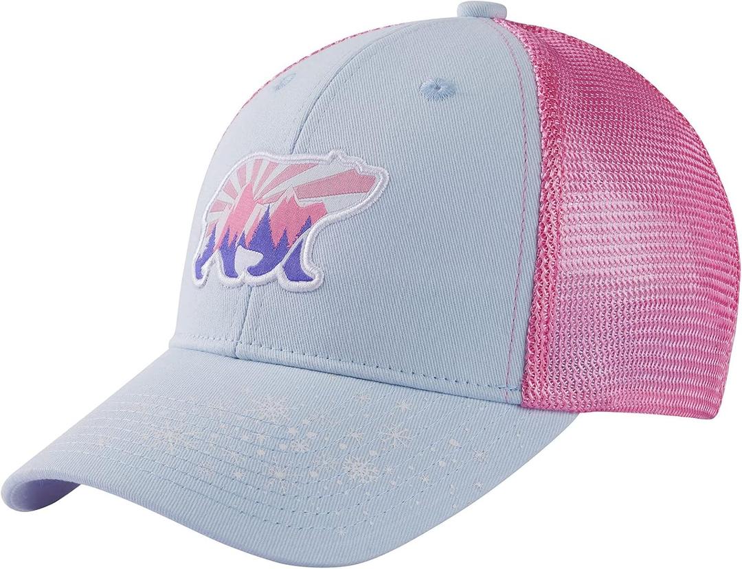 BASSDASH Kids Youth Fishing Sun Hat Mesh Back Adjustable Baseball Trucker Cap for Boys Girls Toddler (Medium, Ice Blue/Pink)