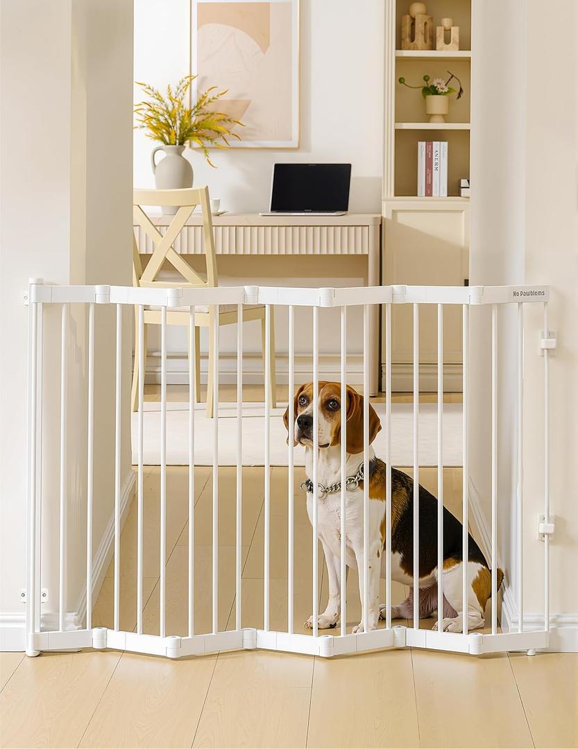 No Pawblems Retractable Safty Gate, Metal Adjustable Dog Gate for Doorways, Stairs & Hallways, Expands to 45" Wide, Auto Retract Design, No Bottom Bar, White