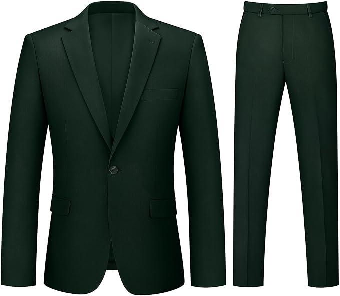 Mens Suit 2 Piece Suits for Men One Button Slim Fit Solid Jacket & Pants Tuxedo Set Business Wedding Party Prom L