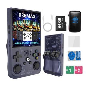 R36MAX 4000mAh Portable Rechargeable Handheld Retro Game Console,Comfort Non-Slip Handheld Standing Retro Game Console with 64G TF Car,4.0-inch Screen,for Office,Purple Gray