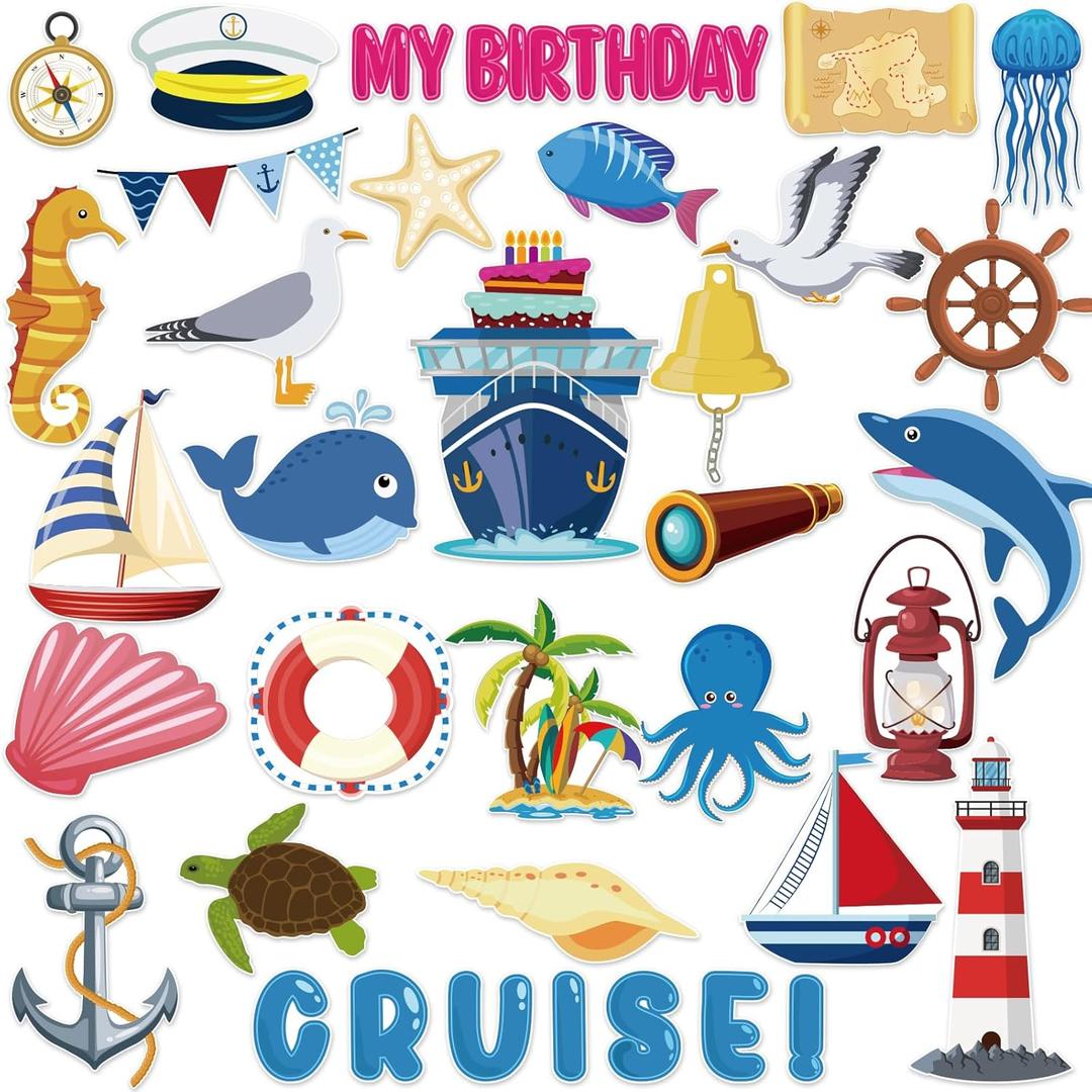 4 x 36 Pcs Birthday Cruise Door Magnet Decorations Funny Cruise Ship Essentials Reusable Cruise Ship Door Magnets Magnetic for Happy Birthday Cabin Door Ship Car Carnival Decorations
