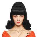IEBIYO Black Flip Wig Women 60s Wig Short Black Beehive Synthetic Hair for Vintage 50s Halloween Party Costume, Black