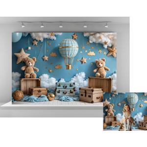 Kate 7x5ft Sweet 1st Birthday Party Backdrops for Photography Hot Air Balloon Background Toy Bear Cloud Backgrounds Baby Birthday Party Cake Smash Studio Backdrop
