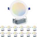Meconard 12 Pack 6 Inch LED Recessed Ceiling Light, 2700K/3000K/3500K/4000K/5000K Selectable, Dimmable 12W=110W, 1050LM, IC Rated Can-Killer Downlights with Junction Box, ETL and Energy Star Listed