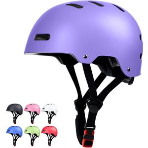 Skateboard Bike Helmet for Adults Women Men Youth Kids (2-3-5-8-14+ Years Boys Girls) - Lightweight Multi-Sport Adjustable Helmets for Bicycle Skateboard Scooter Skate Cycling (Purple)