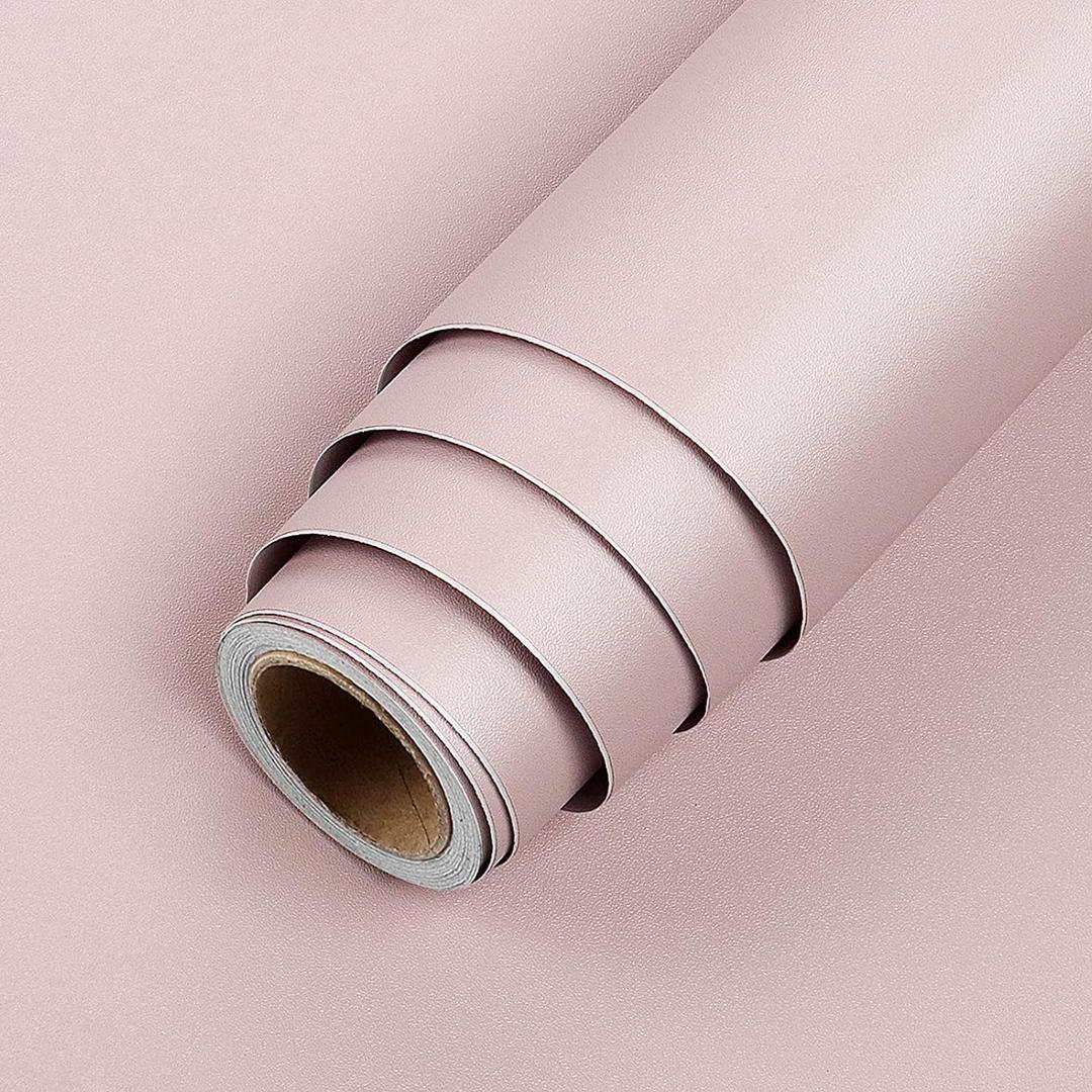 LaCheery 24"x160" Pink Wallpaper for Bedroom Champagne Pink Peel and Stick Wallpaper 24 Inch Wide Removable Light Pink Contact Paper Peel and Stick Pale Pink Wallpaper Textured for Nursery Wall Drawer