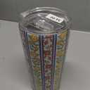 Martha Stewart Insulated Coffee Tumbler, 16 Ounce Stainless Steel Travel Mug with Lid, Double-Wall Design for Hot or Cold Beverages, Floral Stripe