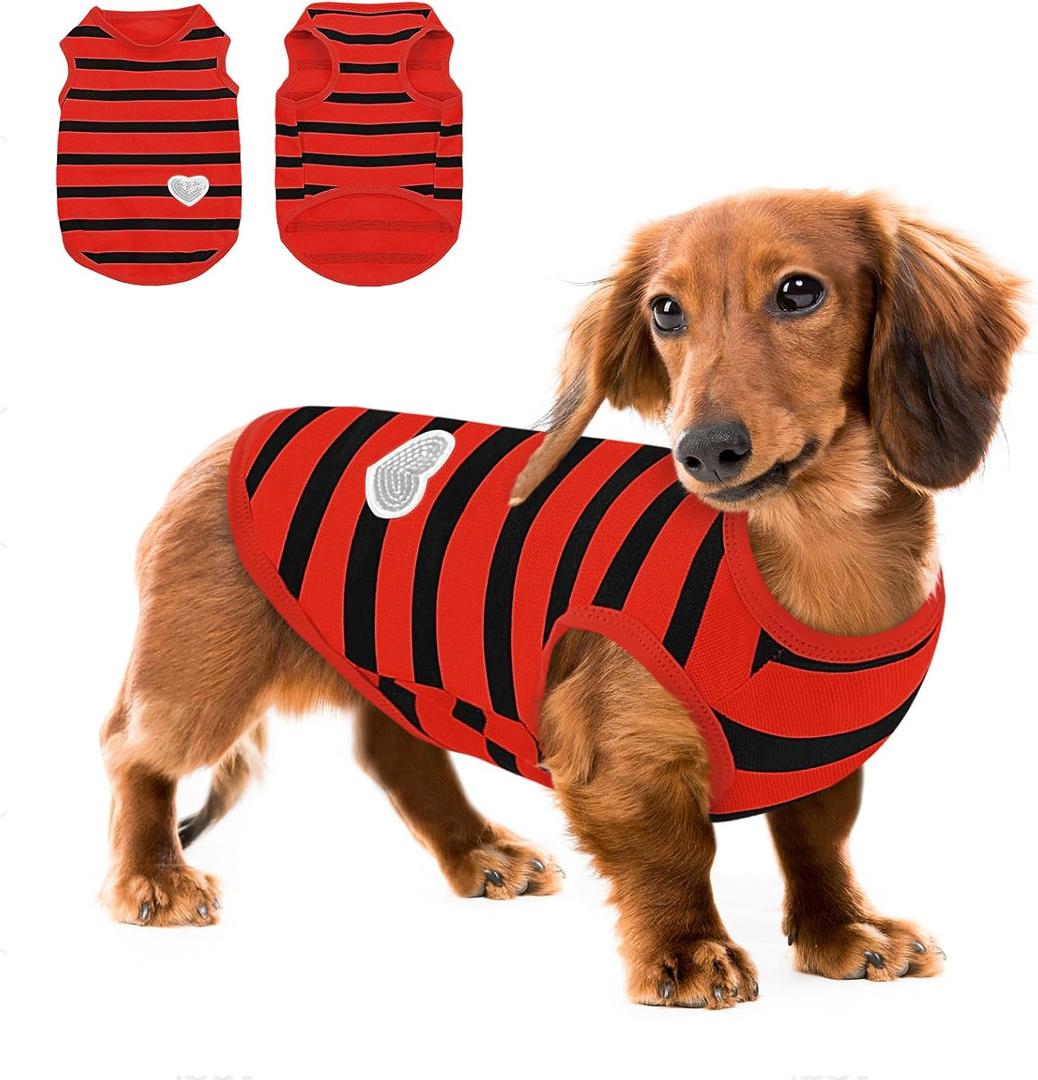 Queenmore Medium Dog Shirt,Soft Breathable Dog Shirt for Dogs Cats Boy Girl,Pet Clothes for All Season,Breathable Lightweight Pet Tshirt for Frenchie, Dachshund, Yorkie (Red-vest, Medium)