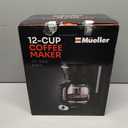 Mueller 12-Cup Drip Coffee Maker - Borosilicate Carafe, Auto-Off, Reusable Filter, Anti-Drip, Keep-Warm Function, Clear Water Level Window Coffee Machine, Kitchen Essentials & Accessories (Black)