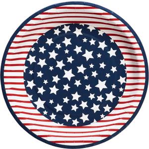 4 x X&O Paper Goods Disposable American Flag Themed Dinner Plates, 8pc, 10.5" D
