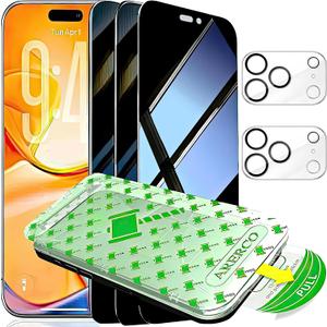3 Pack for iPhone 17 Pro Max Screen Protector Privacy + 2 Camera Lens Protector 9H+ Tempered Full cover Glass for iPhone 17 ProMax Military Grade Shatterproof Anti Spy Auto Installation kit