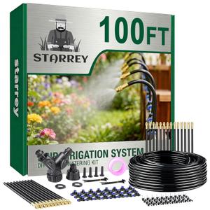 Drip Irrigation System, 2026-Upgrade 100Ft 1/4" Garden Watering System with 24 Pcs 360 Adjustable Copper Nozzles, DIY Kit for Garden, Lawn, Greenhouse, Raised Beds & Outdoor Plants