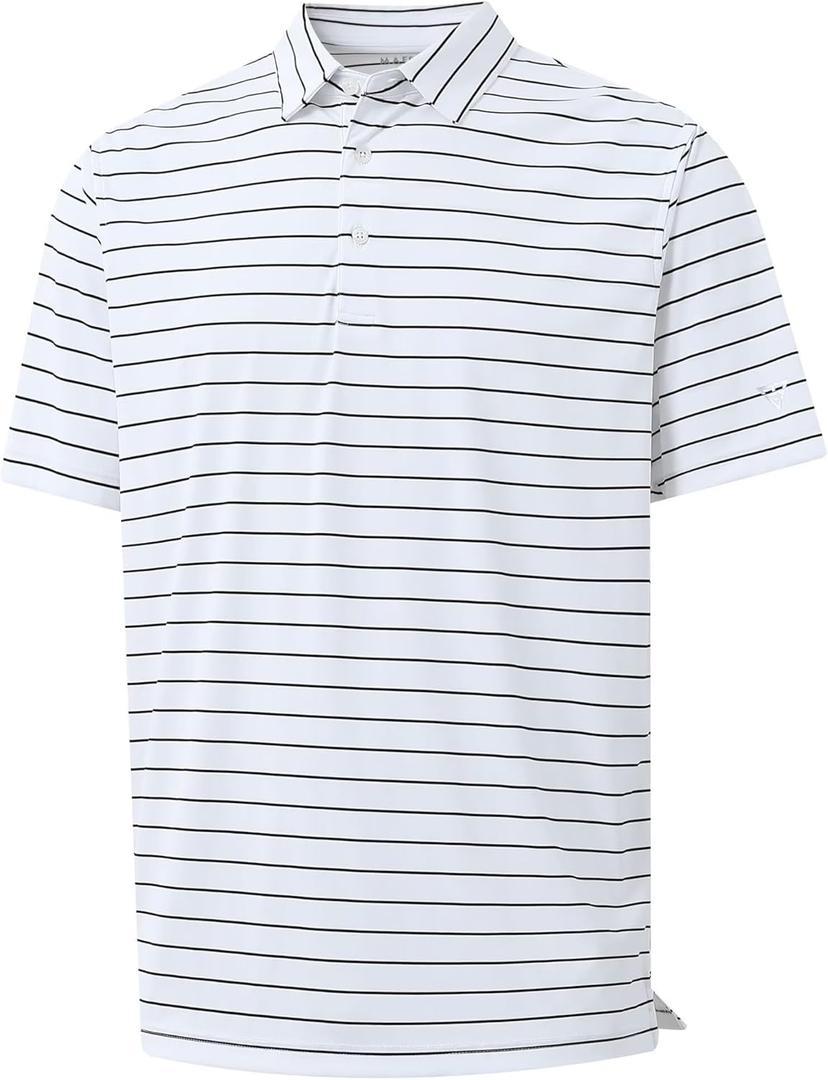 M MAELREG Mens Striped Golf Shirts Short Sleeve Silk-Like Touch Water-Resistant Breathable Soft Collared Polo Shirts for Men (3X-Large)