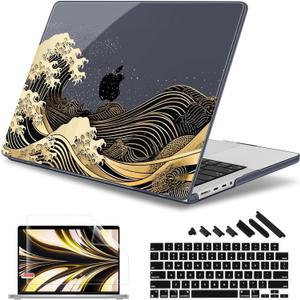 May Chen for 2026 MacBook Pro 14-inch M5 M4 M3 M2 M1 Pro/Max Chip, Release 2026 2025-2021, Model A3427 A3426 A3434 A3112 A3401 A3185, Plastic Hard Shell with Keyboard Cover, Black Sea Wave