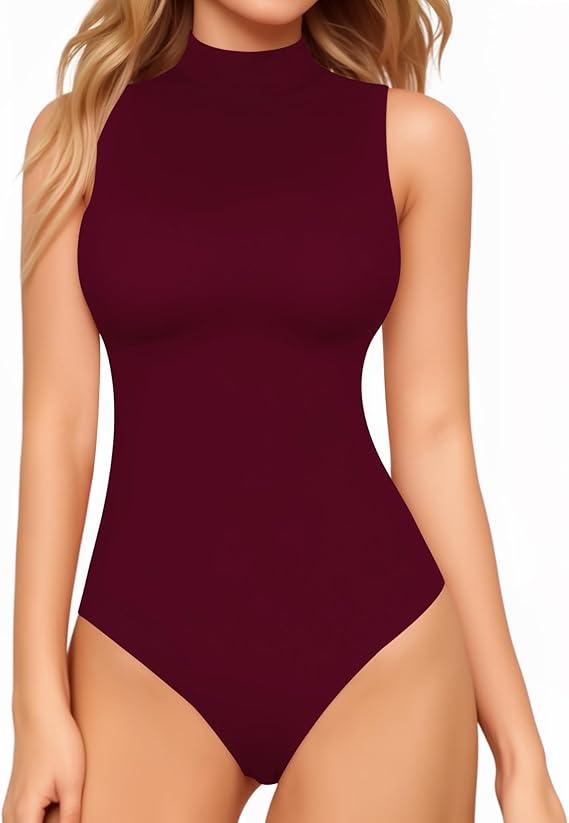MANGOPOP Women's Mock Turtle Neck Sleeveless Tank Tops Bodysuit Leotard Clothing M