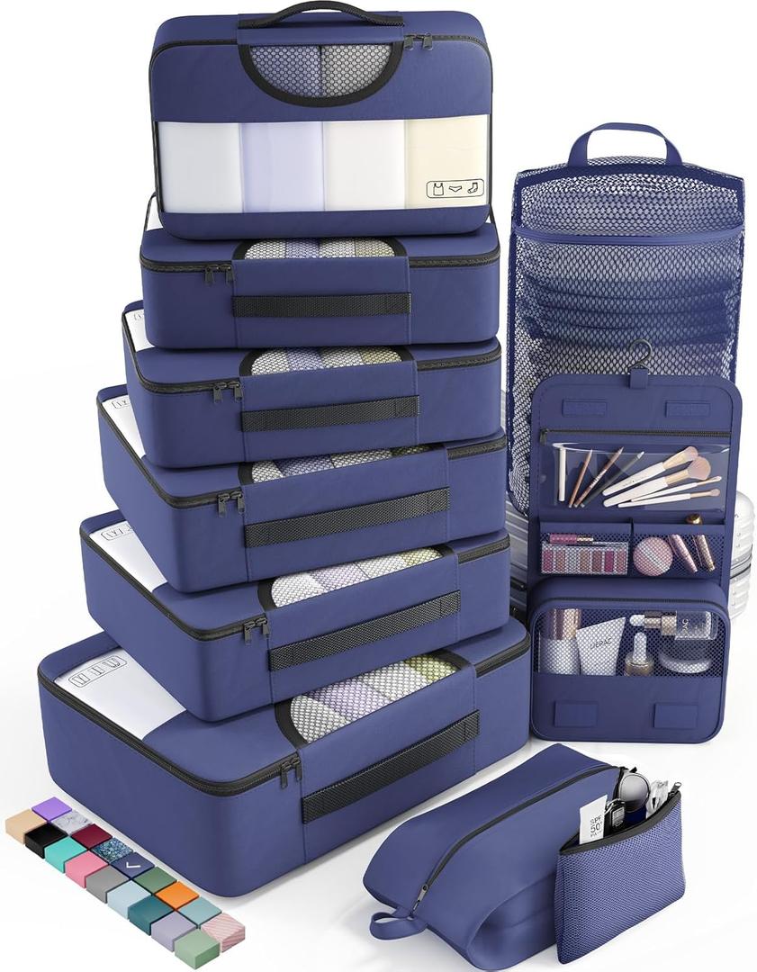 Veken 10 Set Packing Cubes for Travel Essential, Suitcase Organizer Bags in 4 Sizes, Carry-On Luggage Accessories with Large Laundry & Hanging Toiletry Bag, Must-Have for Airplane, Road Trip & Camping