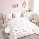 Erosebridal 7 Piece Bow Pink Comforter Set Queen Bed in a Bag for Girls Kids,Girly Pink Floral Coquette Bedding Sets Cute Bowknot Ribbon Heart Quilt Dreamy Princess Style Bow Sheets with Comforter