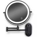 8" LED Wall Mounted Makeup Mirror Black, Upgrade Auto Off LED Shaving Mirror Touch Screen Adjustable Light Double Sided 1X/5X Magnifying Powered by 4 x AAA Batteries (Not Included) 1X/5X