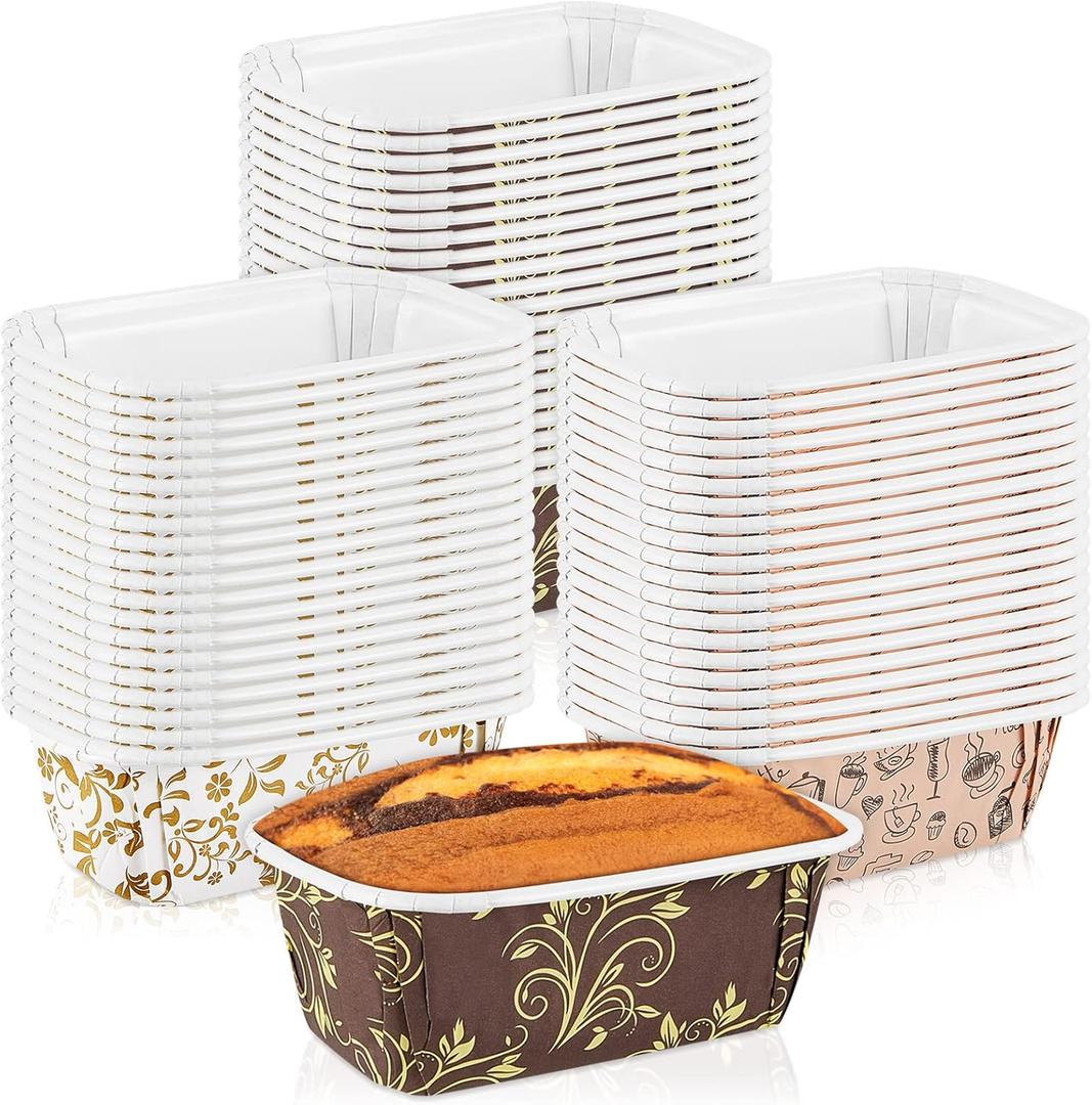 Tessco 60 Pcs 4.4 x 2.7 x 1.6 Inches Paper Loaf Pan Disposable Paper Baking Loft Pans Rectangle Baking Loft Mold for Bread Cake, Microwave Oven Freezer Safe