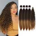 Dark Brown to Honey Blonde Braiding Hair Pre stretched, Ombre Knotless Boho Hair for Braiding Synthetic Hypoallergenic Curly Crochet Braids Twist Bohemian Box Braids Hair (#4/27 5Packs)