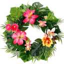 Cinnvoice Hawaiian Leis Flower Wreath Decoration Tropical Wreaths for Front Door Hawaiian Door Hanging Decor Summer Tropical Floral Wall Decor for Indoor Outdoor Decoration