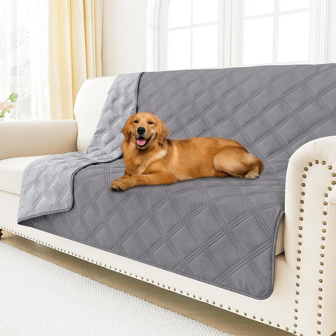 Smiry Waterproof Dog Bed Cover Blanket 68x82, Soft Reversible Pet Blanket, Washable Leakproof Cats Dogs Couch Cover for Sofa, Couch, Furniture, Lattice, Grey/Light Grey