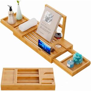 Yirilan Bamboo Bathtub Tray, Expandable Bathroom Tray, Waterproof Tray Caddy, Perfect Bath Caddy for Home Spa, Gift for Loved Ones, Bamboo