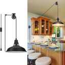 Plug in Pulley Pendant Light with 14.76ft Cord On/Off Switch, Industrial Barn Black Hanging Lights with Plug in Cord, Pulley Wall Pendant Lamp for Kitchen Island, Pool Table, Bedroom, 1 Pack