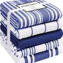 Cotton Clinic Assorted Kitchen Towels 5 Pack  Soft Absorbent Quick Drying Table & Kitchen Linen - Dish Towels, Dish Cloths, Tea Towel and Cleaning Towel with Hanging Loop  16x28 / Navy White