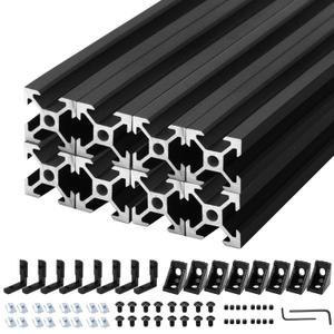 8Pack 2020 Aluminum Extrusion T-Slot 600mm Black Extruded Aluminum Profile 20x20 T-Slotted Framing European Standard Anodized Linear Rail for 3D Printer Accessories Parts