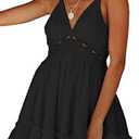 ECOWISH Summer Dresses for Women 2025 V-Neck Spaghetti Strap Bowknot Backless Sleeveless Lace Mini Swing Skater Dress Small