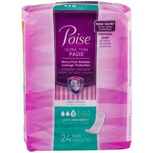 Poise Female Incontinent Pad Long Length 11" 48536, Light, 48 Ct