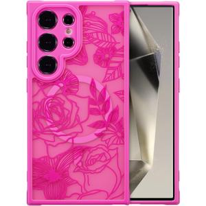 XIZYO Magnetic Case for Samsung Galaxy S24 Ultra Floral Rose Cute Phone Case [Compatible with Magsafe] for Women Girls Aesthetic Pattern Slim TPU Shockproof Bumper Cover, Hot Pink