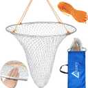 Drasry Foldable Bridge and Pier Fishing Landing Net - High Load-Bearing Aluminum Ring Drop Net for Saltwater Freshwater - Collapsible Basket With 49.2 FT Rope (23.6*23.6*27.5 IN)