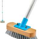 YONILL Stainless Steel Deck Scrub Brush with Long Handle - 60" Heavy Duty Floor Scrubber Brush with Pole, Moss Remover Wire Cleaning Brushes for Rough Surface, Concrete Floor, Patio, Garden, Garage (Blue)