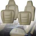 Driver and Passenger Side Bottom Replacement Seat Cover & Top Lean Back Compatible with Ford F250 F350 2002 2003 2004 2005 2006 2007,Tan Microfiber Leather Seat Protector Cover