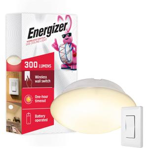 Energizer LED Ceiling Light Fixture, Battery Operated, Wireless Wall Switch Remote, 300 Lumens, Ceiling Light No Electricity, Perfect for Closets, Laundry Room, Garage, Shed and More, 58823-T1