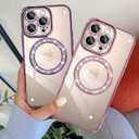 tharlet Magnetic for iPhone 16 Pro Max Case(6.9"), Glitter Luxury Plating Bling Clear Hard Back Frame, Full Camera Lens Protection with a Privacy Screen Protector Max, Pink (6.9")